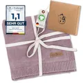 Produktbild: Minky Mooh Babydecke Bio Baumwolle, Oeko-Tex 100, Kuscheldecke, Strickdecke, Krabbeldecke & Puckdecke, Geschenk zur Geburt & Erstausstattung- 94x72 cm, Flieder
