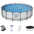 Produktbild: Bestway® Steel Pro MAXTM Frame Pool Komplett-Set mit Filterpumpe Ø 488 x 122 cm , lichtgrau, rund - Grau/Weiß