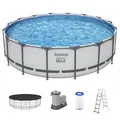 Produktbild: Bestway Steel Pro Max™ Frame Pool Komplett-Set, rund, mit Filterpumpe, Sicherheitsleiter & Abdeckplane 488 x 122 cm