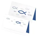Produktbild: itenga 24 x Tischkarten Platzkarten Namensschild Fisch Kommunion Taufe Konfirmation Jungen Mädchen (weiß blau)