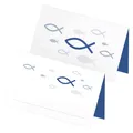 Produktbild: itenga 24x Tischkarte Platzkarte Fische blau weiß Kommunion Taufe Konfirmation