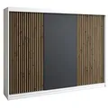 Produktbild: A&J MöbelLand Schwebetürenschrank, Weiß, Schwarz, Holzwerkstoff, 200x215x59.5 cm, Schlafzimmer, Kleiderschränke, Schwebetürenschränke