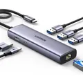 Produktbild: Ugreen 15598, USB 3.2 Gen 1 (3.1 Gen 1) Type-C, HDMI, RJ-45, USB 3.0, 5000 Mbit/s, 3840 x 2160, Silber, Aluminium - Grau