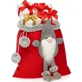 Produktbild: COM-FOUR® Premium Weihnachtssack - roter Geschenkesack zum Befüllen - Weihnachtsbeutel mit Bommeln & Wichtel als Dekoration und tolle Geschenkver... - Rot/Grau/Weiß