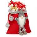 Produktbild: COM-FOUR® Premium Weihnachtssack - roter Geschenkesack zum Befüllen - Weihnachtsbeutel mit Bommeln & Wichtel als Dekoration und tolle Geschenkverpackung
