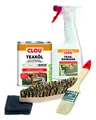Produktbild: Clou Teakholz Pflegeset: 750 ml Teaköl, 500 ml Holzreiniger, Bürste, Pinsel & Schleifpad, Holzpflege für Aussenbereich