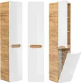 Produktbild: Badmöbel Hochschrank mit Wäschekorb LUTON-56 Wotan Eiche Nb. mit Hochglanz weiß, B/H/T ca. 35 x 170 x 35cm