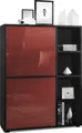 Produktbild: Vladon Highboard Schrank Anrichte Cuba mit 8 Fächern, Germany, Korpus in Schwarz matt / Fronten in Bordeaux Hochglanz