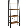 Produktbild: Vasagle Bücherregal LLS44X, schwarz / vintage braun, aus Metall / Holz, 4 Ebenen, 56 x 137,5 x 34cm