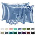 Produktbild: Satin Kissenbezug 50x80 Blau - Kopfkissenbezug 2er Set Weich wie Seidenkissen...