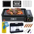 Produktbild: ZMC Gaskocher 2in1 Tragbarer Gaskocher + Gasgrill Campingkocher inkl. Gaskartuschen, (mit Grillplatte + Grillrost, Wärmeleistung: 2,2KW, für Outdoor und indoor, indoor), inkl. Grillzubehör + und Aufbewahrungskoffer, Piezo-Zündung, 3,8kg 2in1 Gaskocher + Gasgrill mit 4x Gaskartuschen