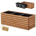 Produktbild: HOMERZO Pflanzkübel Holz – imprägniert wetterfest – mit herausnehmbarem Kunststoffeinsatz – Hochbeet Blumenkasten für Balkon Garten Terrasse (Horizontal-braun 98x36 H35 cm)