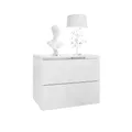 Produktbild: Lookway Nachttisch Aurora II Silver Weiß Hochglanz mit LED – Hängend oder auf Silberfüßen – Modernes Schlafzimmermöbel mit Dekorleiste (Hängend)