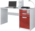 Produktbild: Vladon Schreibtisch Logan, Germany, Bürotisch mit 2 Schubladen und 1 Tür, Weiß matt/Bordeaux Hochglanz (129 x 76 x 60 cm)