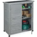 Produktbild: Relaxdays Gartenschrank, 3 Fächer, Flachdach mit Neigung, Doppeltür, HBT: 97 x 86,5 x 47 cm, Werkzeugschrank, Holz, grau - Grau