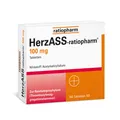 Produktbild: HerzASS-ratiopharm® 100 mg: mit gerinnungshemmender Acetylsalicylsäure – schützt die Blutplättchen vor dem Verklumpen und beugt Herzinfarkten sowie Schlaganfällen vor, 100 Tabletten