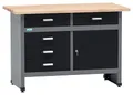 Produktbild: Küpper Werkbank 12049, 5 Schubladen, 1 Tür, 300 kg Traglast, 30 mm Massive Buchenarbeitsplatte (Schwarz, 120x84x60 cm)