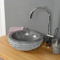 Produktbild: Steinwaschbecken aus Marmor Naturstein 35 x 12 cm anthrazit rund wohnfreuden