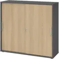 Produktbild: bümö Schiebetürenschrank 3OH - Aktenschrank abschließbar, Sideboard Schrank mit Schiebetüren in Graphit/Eiche, Relinggriff - Büroschrank aus Holz mit