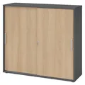 Produktbild: bümö Schiebetürenschrank 3OH - Aktenschrank abschließbar, Sideboard Schrank mit Schiebetüren in Graphit/Eiche, Relinggriff - Büroschrank aus Holz mit Schiebetür, Büro Kommode für Ordner & Co.