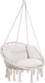 Produktbild: DETEX® Hängesessel bis 150kg Belastbar Boho Stil Wetterfest GS-zertifiziert Garten 360° Drehbar Creme Hängestuhl Indoor & Outdoor inkl. bequemer Kissen