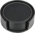 Produktbild: KINGFOM 6 Stücke Untersetzer Gläser Leder Glasuntersetzer Schwarz mit Halter