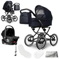 Produktbild: Bergsteiger Venedig Nostalgie Kombikinderwagen 4-in-1 – Babywanne, Sportsitz, i-Size Babyschale & Isofix-Station, Luftreifen, höhenverstellbar, faltbar, Zubehör