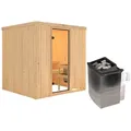 Produktbild: Karibu Woodfeeling Sauna Tromsö - 68 mm Aktionssauna Bronzierte Ganzglastür Ohne Dachkranz 9 kW Ofen integr. Steuerung