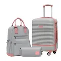 Produktbild: COOLIFE Koffer Trolley Koffer Reisekoffer von ABS Hartschalen Trolley 4 Rollen TSA-Schloss Der Koffer Enthält 1 Reiserucksack und 1 Kulturbeutel (Grau/Rosa, Handgepäck-Set 3tlg)