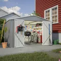 Produktbild: XXXL Metall Gerätehaus mit Fundament Satteldach 300x252x191cm Geräteschuppen Garten Schuppen Pultdach Grau