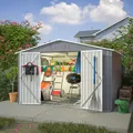 Produktbild: Geräteschuppen Satteldach Fundament Metall Gerätehaus Schuppen Gartenhaus Grau