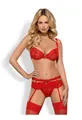 Produktbild: Obsessive Set: Bügel-BH Dessous-Set Heartina rot mit Spitze BH Strapsgürtel String transparent (Set)