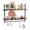 Produktbild: Bestier Wandregal – 80 × 24 × 64 cm, 2-stufiges schwebendes Regal mit Haken, im Industrie-Stil, für Küche, Badezimmer & Wohnzimmer