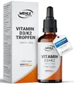 Produktbild: Vitamin D3 K2 Tropfen Hochdosiert [1000 IE] - Vit D3 K2 Hochdosiert - Vitamin D3 K2 1000 IE - 50ml 1700 Tropfen - LABORGEPRÜFT Wehle Sports® - Verpackung kann variieren
