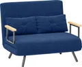 Produktbild: HOMCOM 2-Sitzer-Schlafsofa mit 5-fach verstellbarer Rückenlehne, klappbares Doppelschlafsofa mit 2 Kissen, aus gepolstertem Stoff und Holz, blau