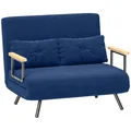 Produktbild: HOMCOM 2-Sitzer Schlafsofa mit 5 Stufen Verstellbarer Rückenlehne, Doppel-Klappsofa mit 2 Kissen für Wohnzimmer, aus gepolstertem Stoff, Stahl und Holz, 102x73x81 cm, Blau