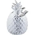 Produktbild: Relaxdays - 2 x Spardose Ananas, Dekofigur, Sparschwein mit Schloss, 2 Schlüssel, Keramik Sparbüchse, h x d 16 x 9 cm, Silber