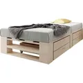 Produktbild: sunnypillow Palettenbett M2 aus Holz 80 x 200 cm mit Lattenrost und 2 Bettkästen. Stabiles Seniorenbett Kinderbett Jugendbett Gästebett