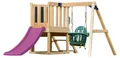 Produktbild: AXI Timo Klettergerüst aus Holz in Braun mit Rutsche in Lila | Spielturm / Spielplatz für Kinder mit Babyschaukel, Kletterwand und Tafel | Spielgerät für den Garten