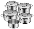 Produktbild: WMF Mini Topfset Induktion klein 5-teilig, Kochtopf Set mit Metalldeckel, Cromargan Edelstahl, Töpfe Set stapelbar, ideal für kleine Portionen