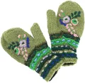 Produktbild: GURU SHOP Wollhandschuhe mit Blümchenstickerei, Boho Handschuhe, Fauster Nepal - Grün, Herren/Damen, Wolle