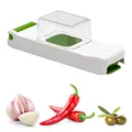 Produktbild: ALLIGATOR 3080 - Multifunktionsschneider mit Auffangbox - Gemüse- und Zwiebelschneider - 3x3 mm-Klinge - BPA-frei - Weiß und Grün