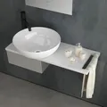 Produktbild: Alpenberger Aufsatzwaschbecken Rund Ø36 cm | Waschtischplatte mit Waschbecken Set | Keramikplatte 70 x 27 cm | Gäste WC Waschplatz mit Edelstahlkasten und Handtuchhalter