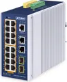 Produktbild: PLANET IP30 Industrial L2/L4 16-Port Managed L2/L4 Gigabit Ethernet (10/100/1000) Power over Ethernet (PoE) Aluminium - Blau (IGS-4215-16P2T2S)