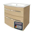 Produktbild: FACKELMANN B.Style Badmöbel Set 2 Teile/Gussmarmor Waschbecken/Waschbeckenunterschrank mit 2 Schubladen und Soft-Close/hochwertige Möbel fürs Bad/Korpus & Front: Braun hell/Breite: 63 cm