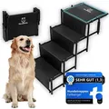 Produktbild: Fellbengel Hundetreppe Auto [mit einzigartiger Sicherheitsstufe] Hunderampe Auto klappbar - Einstiegshilfe Hund Auto - große Hunde bis 60kg - Schwarz