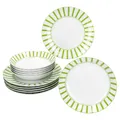 Produktbild: MamboCat Split grün 12tlg Tafelservice I weißes Porzellan-Geschirr mit Streifen für 6 Personen I 6X Suppenteller & 6X Speiseteller für Frühstück, Mittag & Abendbrot