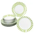 Produktbild: Split grün 12tlg Tafelservice Porzellan Speiseteller Suppenteller Streifen