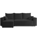 Produktbild: 4ALL HOME Ecksofa mit Schlaffunktion Tobi 246x145 cm - Couch - Sofa mit Bettkasten - Eckcouch - L-Form - Schlaffsofa - Schlafsofa mit Bettkasten - Universal (Velo 637 Schwarz)
