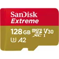 Produktbild: Sandisk microSDXC Extreme 128 GB Speicherkarte + Adapter rot/gold 190 MB/s Lesen